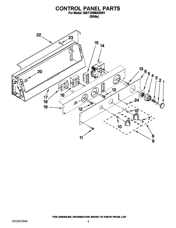 CONTROL PANEL PARTS Diagram and Parts List for MAT15MNAWW1  Maytag Washer