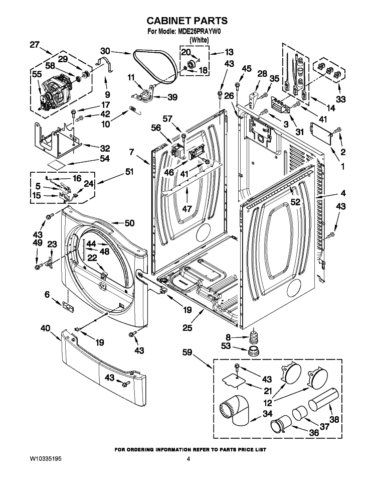 CABINET PARTS Diagram and Parts List for MDE25PRAYW0  Maytag Dryer