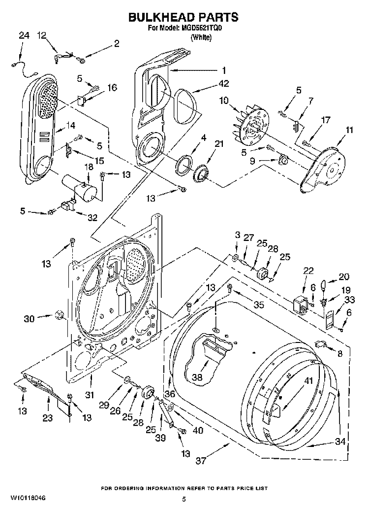 BULKHEAD PARTS Diagram and Parts List for MGD5621TQ0  Maytag Dryer