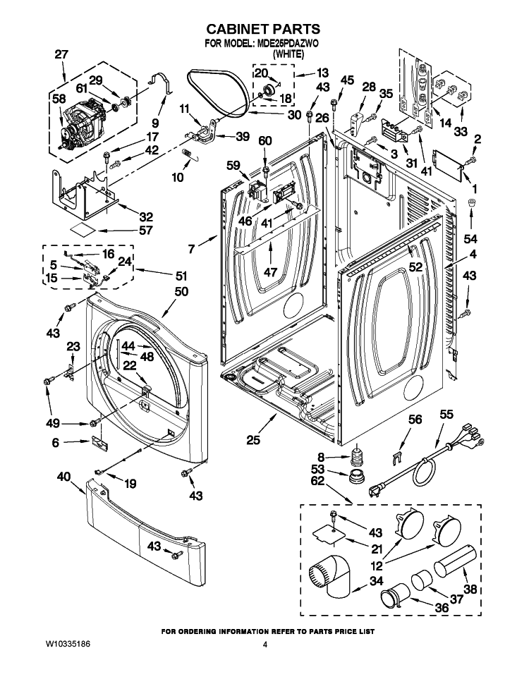 CABINET PARTS Diagram and Parts List for MDE25PDAZWO  Maytag Dryer