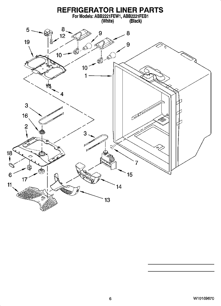 REFRIGERATOR LINER PARTS Diagram and Parts List for ABB2221FEB1  Amana Refrigerator