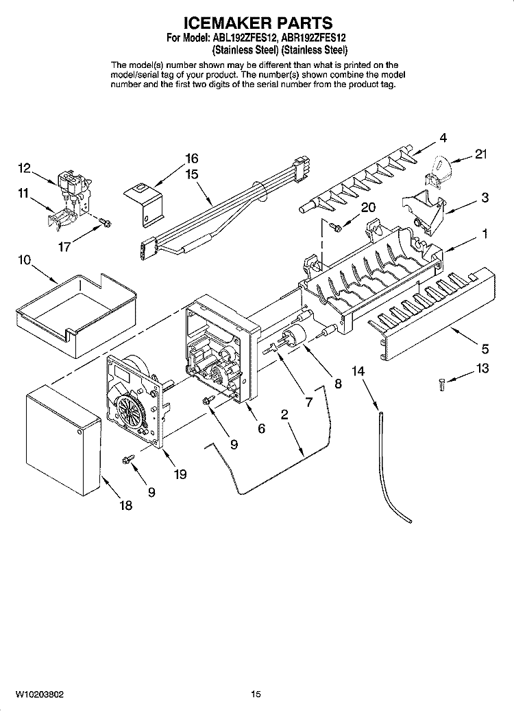 ICEMAKER PARTS, OPTIONAL PARTS (NOT INCLUDED) Diagram and Parts List for ABL192ZFES12  Amana Refrigerator