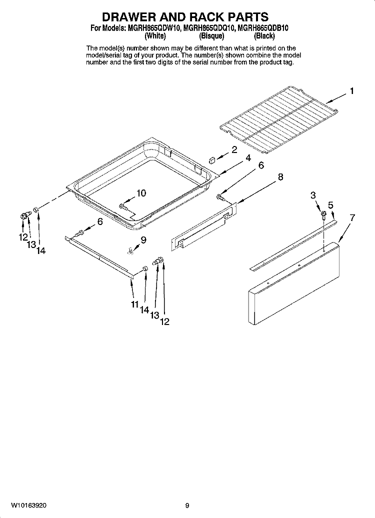 DRAWER AND RACK PARTS, OPTIONAL PARTS (NOT INCLUDED) Diagram and Parts List for MGRH865QDB10  Maytag Range