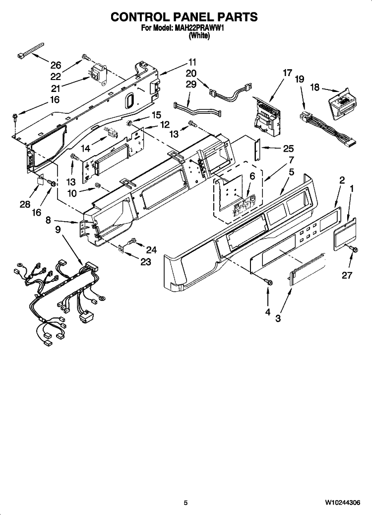 CONTROL PANEL PARTS Diagram and Parts List for MAH22PRAWW1  Maytag Washer