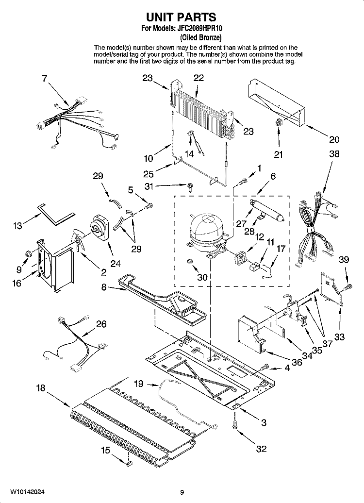 UNIT PARTS Diagram and Parts List for JFC2089HPR10  Jenn-Air Refrigerator
