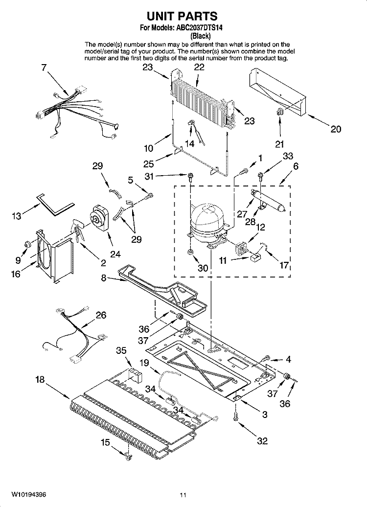UNIT PARTS Diagram and Parts List for ABC2037DTS14  Amana Refrigerator