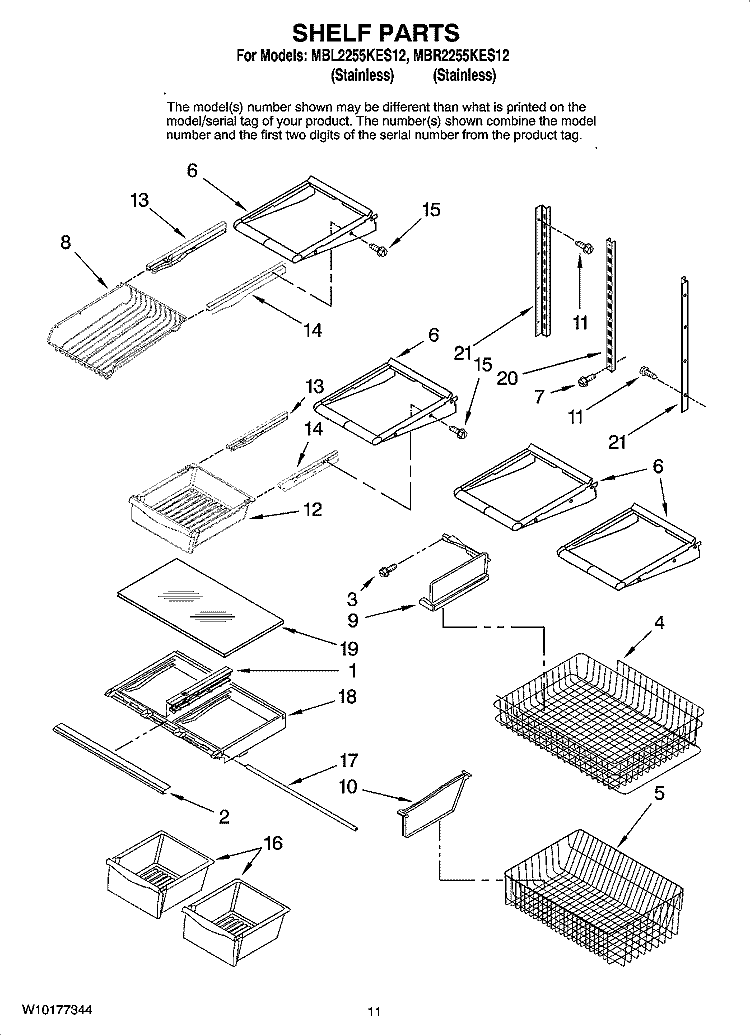 SHELF PARTS Diagram and Parts List for MBL2255KES12  Maytag Refrigerator