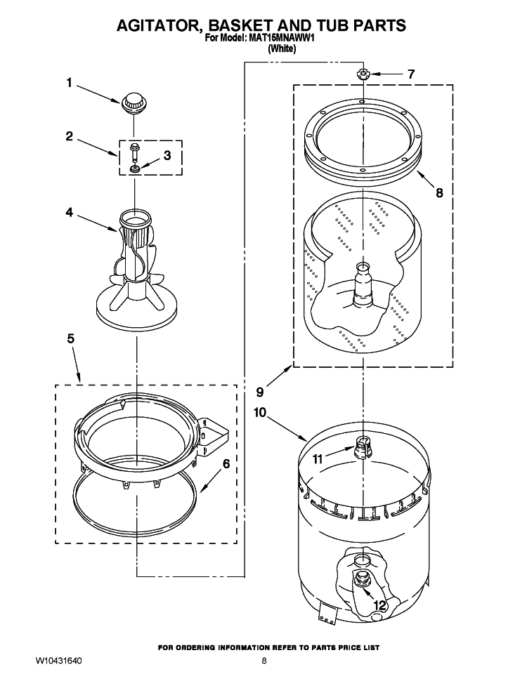 AGITATOR, BASKET AND TUB PARTS Diagram and Parts List for MAT15MNAWW1  Maytag Washer