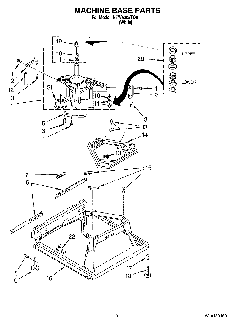 MACHINE BASE PARTS Diagram and Parts List for NTW5205TQ0  Amana Washer