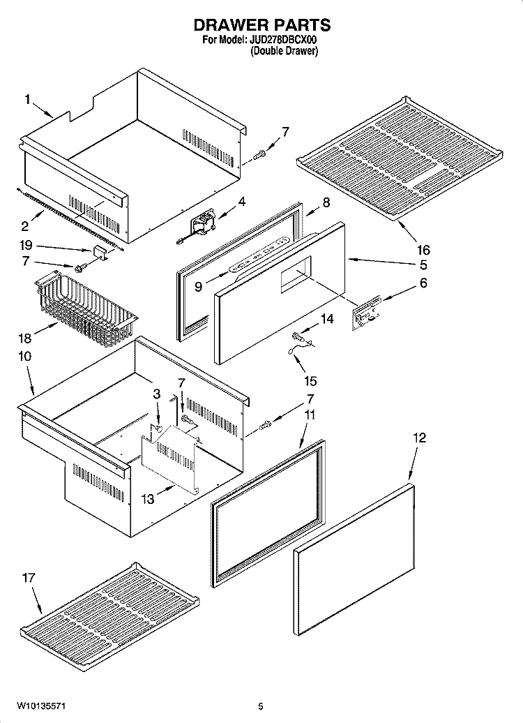 DRAWER PARTS Diagram and Parts List for JUD278DBCX00  Jenn-Air Refrigerator