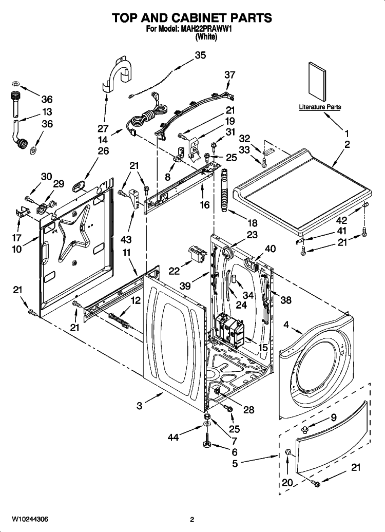 TOP AND CABINET PARTS Diagram and Parts List for MAH22PRAWW1  Maytag Washer