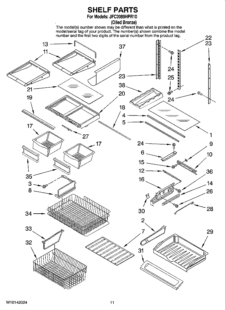 SHELF PARTS Diagram and Parts List for JFC2089HPR10  Jenn-Air Refrigerator