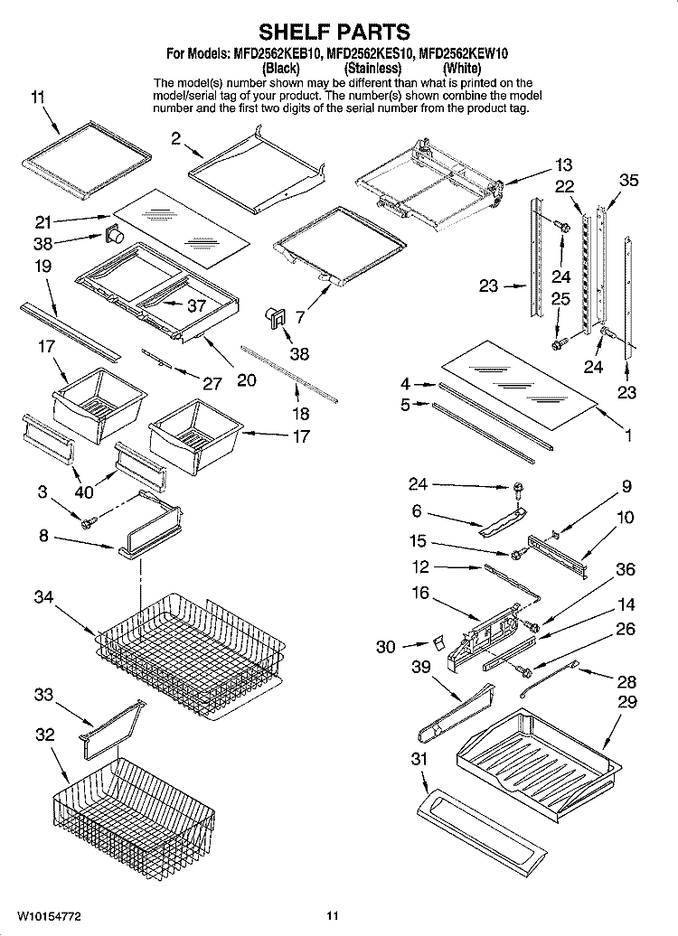 SHELF PARTS Diagram and Parts List for MFD2562KES10  Maytag Refrigerator