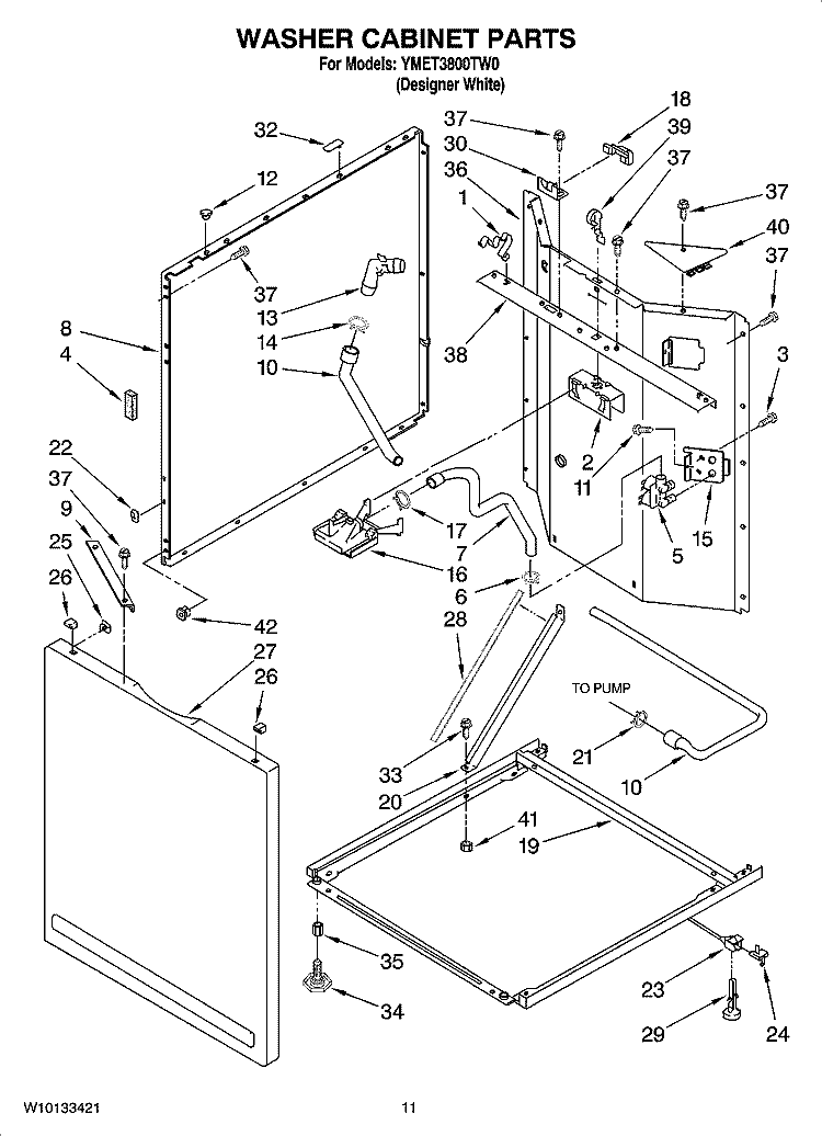WASHER CABINET PARTS Diagram and Parts List for YMET3800TW0  Maytag Washer Dryer Combo