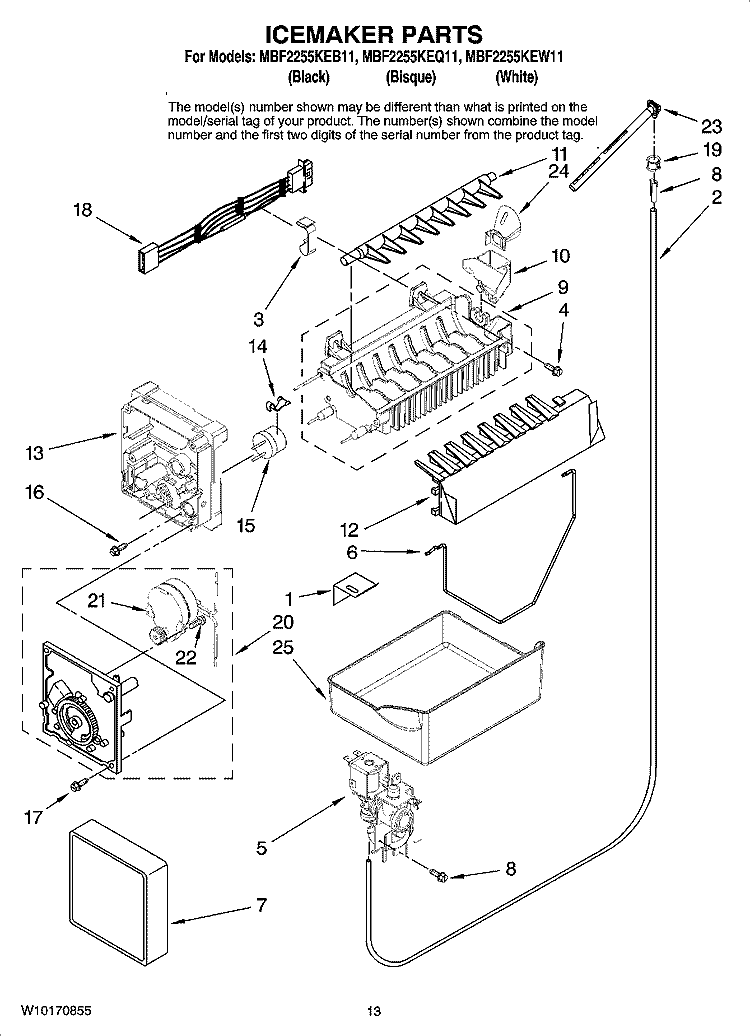 ICEMAKER PARTS, OPTIONAL PARTS Diagram and Parts List for MBF2255KEQ11  Maytag Refrigerator