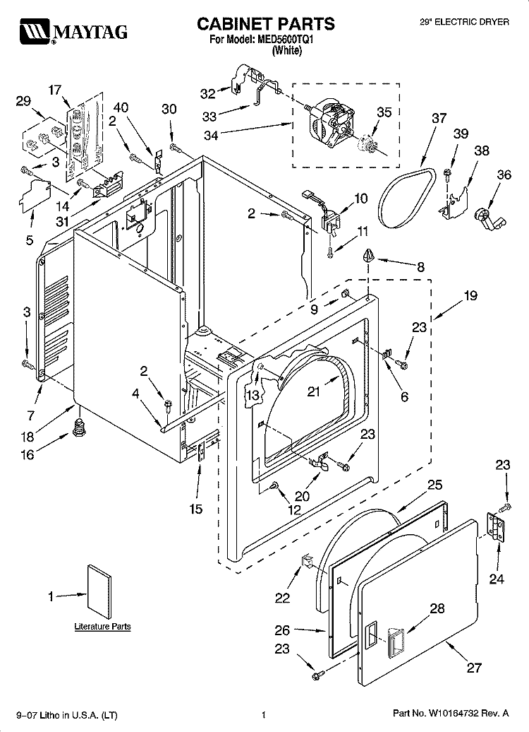 CABINET PARTS Diagram and Parts List for MED5600TQ1  Maytag Dryer