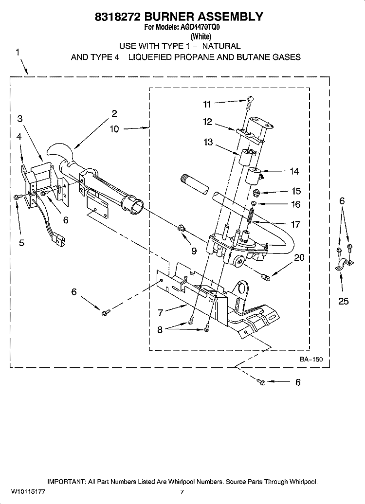 8318272 BURNER ASSEMBLY, OPTIONAL PARTS (NOT INCLUDED) Diagram and Parts List for AGD4470TQ0  Admiral Dryer