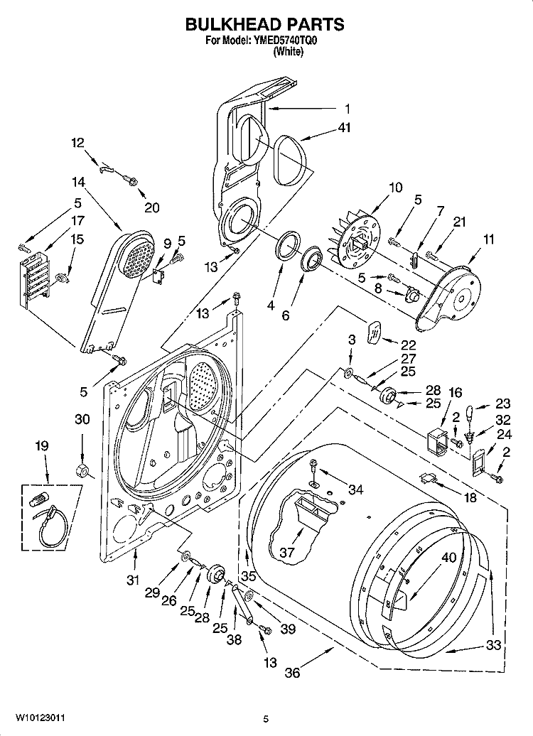 BULKHEAD PARTS, OPTIONAL PARTS (NOT INCLUDED) Diagram and Parts List for YMED5740TQ0  Maytag Dryer