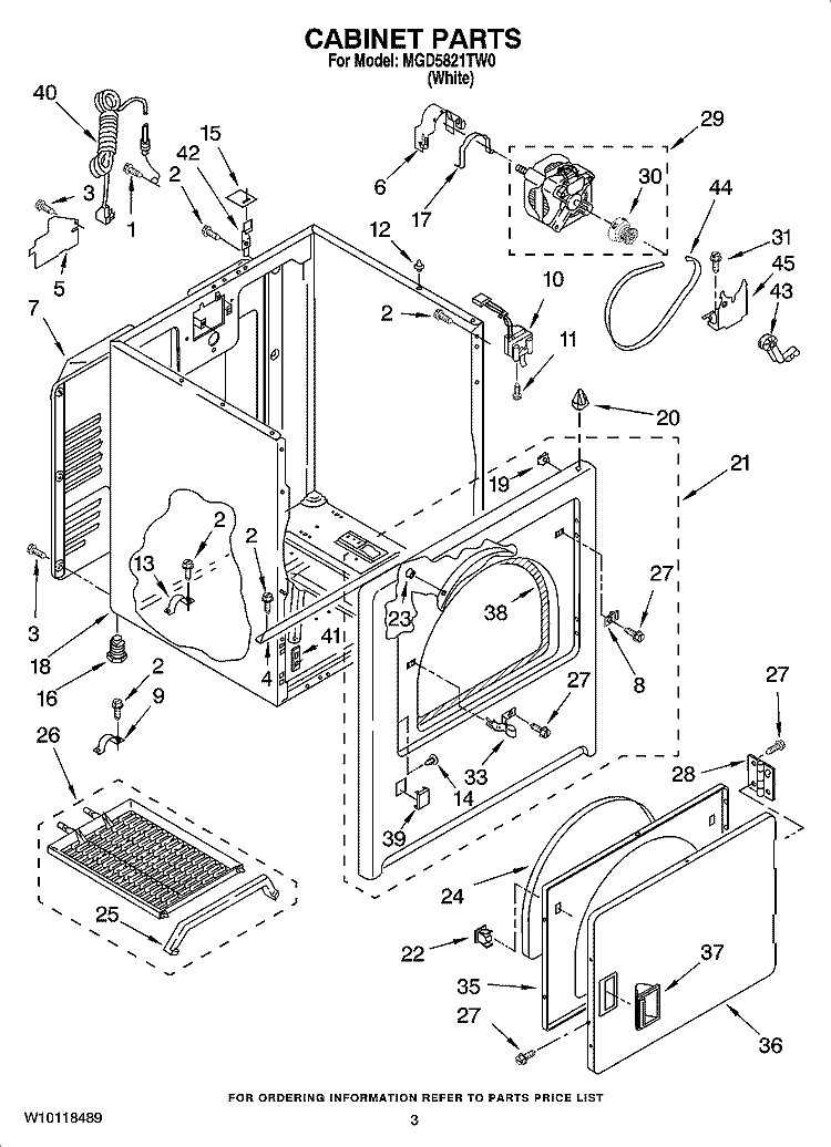 CABINET PARTS Diagram and Parts List for MGD5821TW0  Maytag Dryer