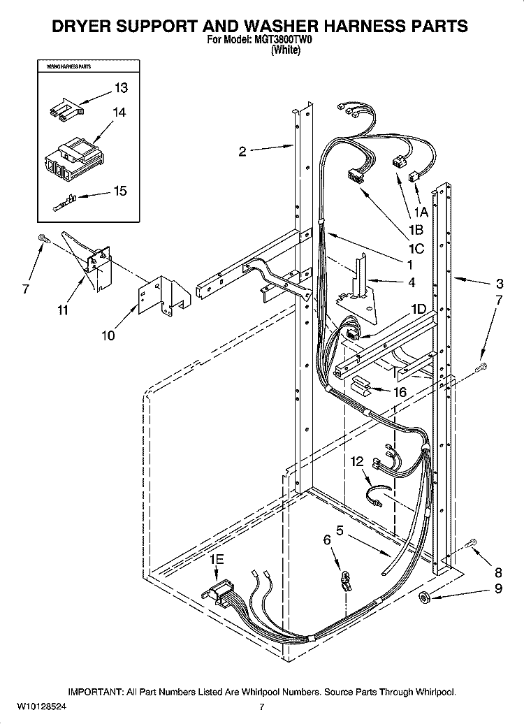 DRYER SUPPORT AND WASHER HARNESS PARTS Diagram and Parts List for MGT3800TW0  Maytag Washer Dryer Combo