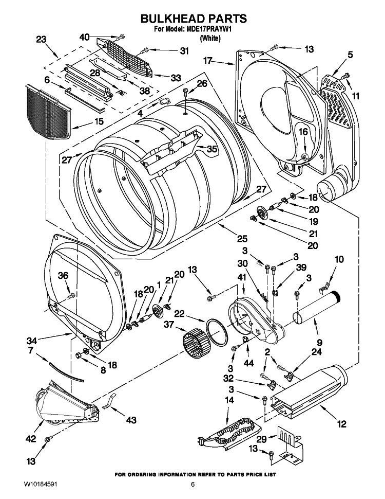 BULKHEAD PARTS Diagram and Parts List for MDE17PRAYW1  Maytag Dryer