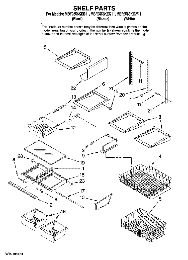 SHELF PARTS Diagram and Parts List for MBF2556KEQ11  Maytag Refrigerator