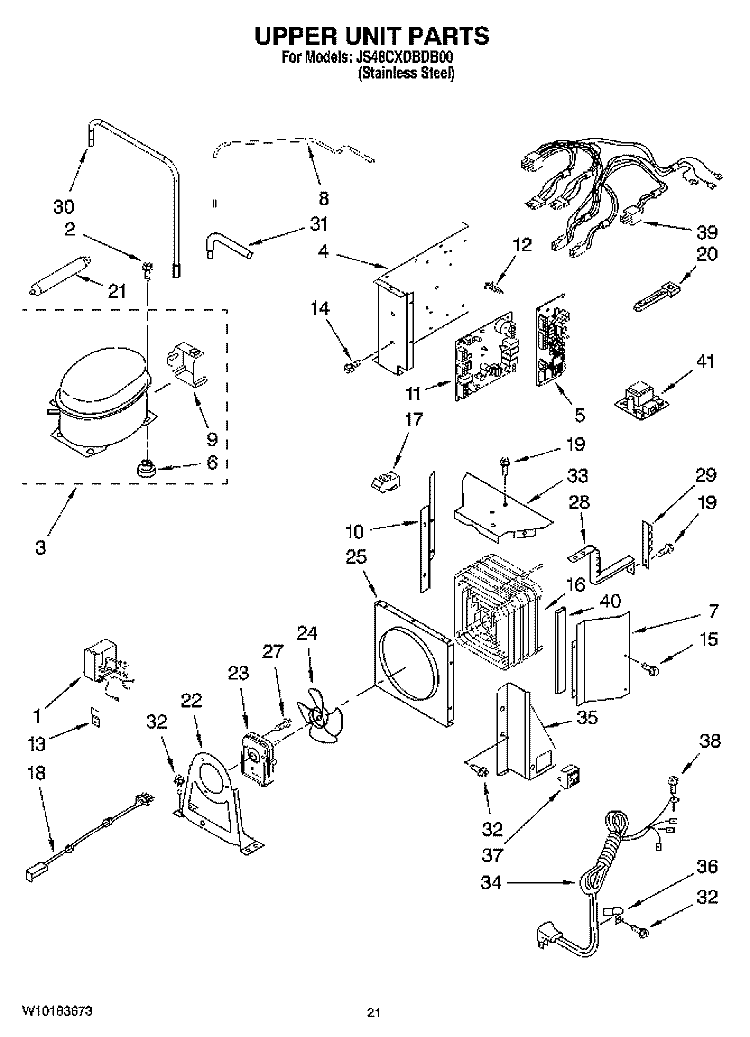 UPPER UNIT PARTS Diagram and Parts List for JS48CXDBDB00  Jenn-Air Refrigerator