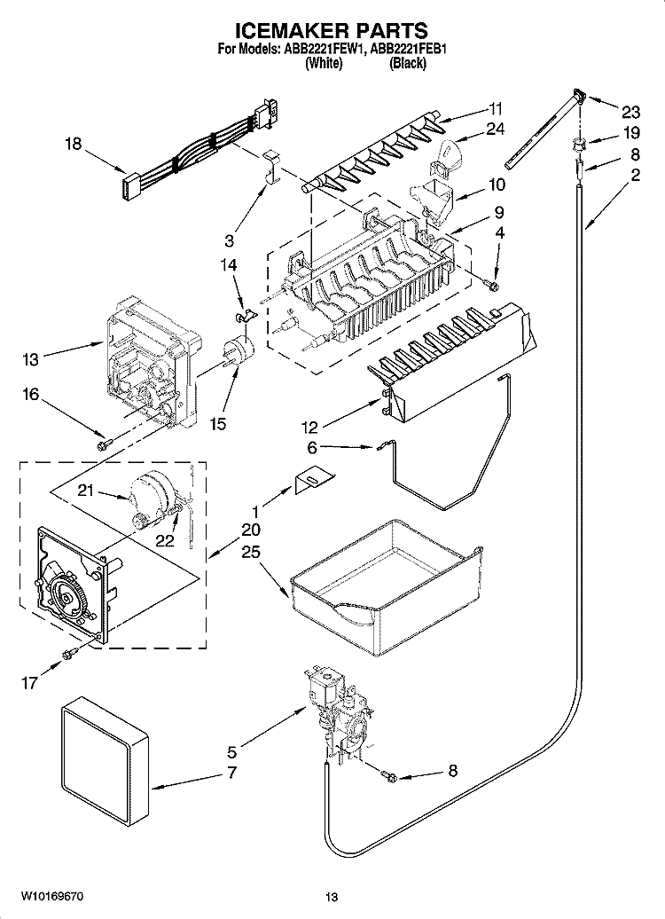 ICEMAKER PARTS, OPTIONAL PARTS Diagram and Parts List for ABB2221FEB1  Amana Refrigerator