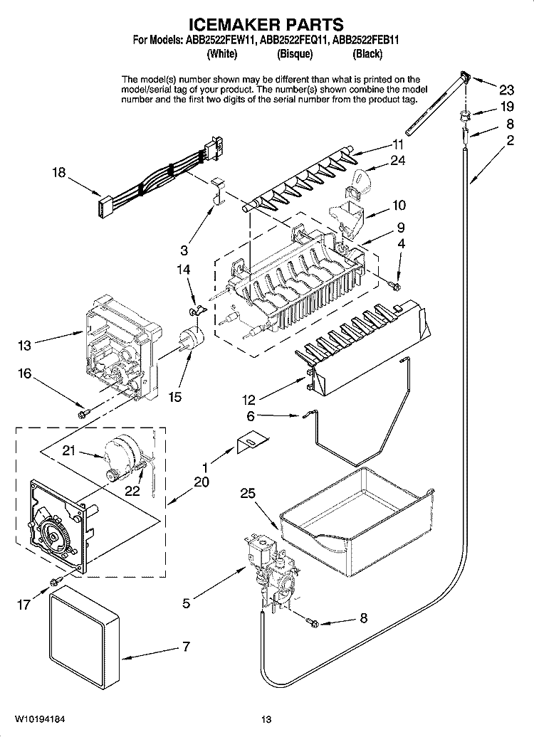 ICEMAKER PARTS, OPTIONAL PARTS Diagram and Parts List for ABB2522FEQ11  Amana Refrigerator