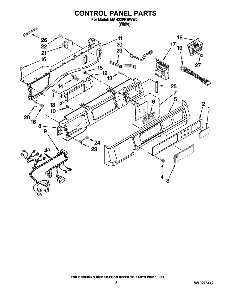 CONTROL PANEL PARTS Diagram and Parts List for MAH22PRBWW0  Maytag Washer