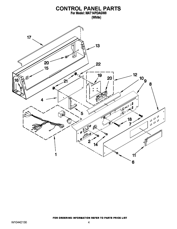 CONTROL PANEL PARTS Diagram and Parts List for MAT14PDAGW0  Maytag Washer