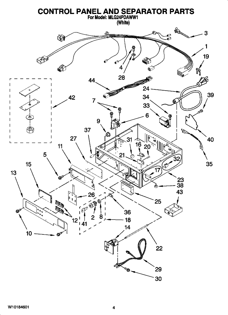 CONTROL PANEL AND SEPARATOR PARTS Diagram and Parts List for MLG24PDAWW1  Maytag Dryer