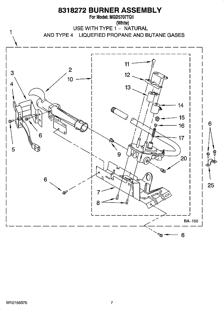 8318272 BURNER ASSEMBLY, OPTIONAL PARTS (NOT INCLUDED) Diagram and Parts List for MGD5707TQ1  Maytag Dryer