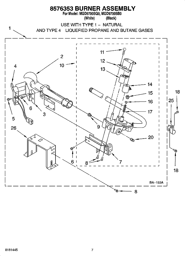 8576353 BURNER ASSEMBLY Diagram and Parts List for MGD9700SB0  Maytag Dryer