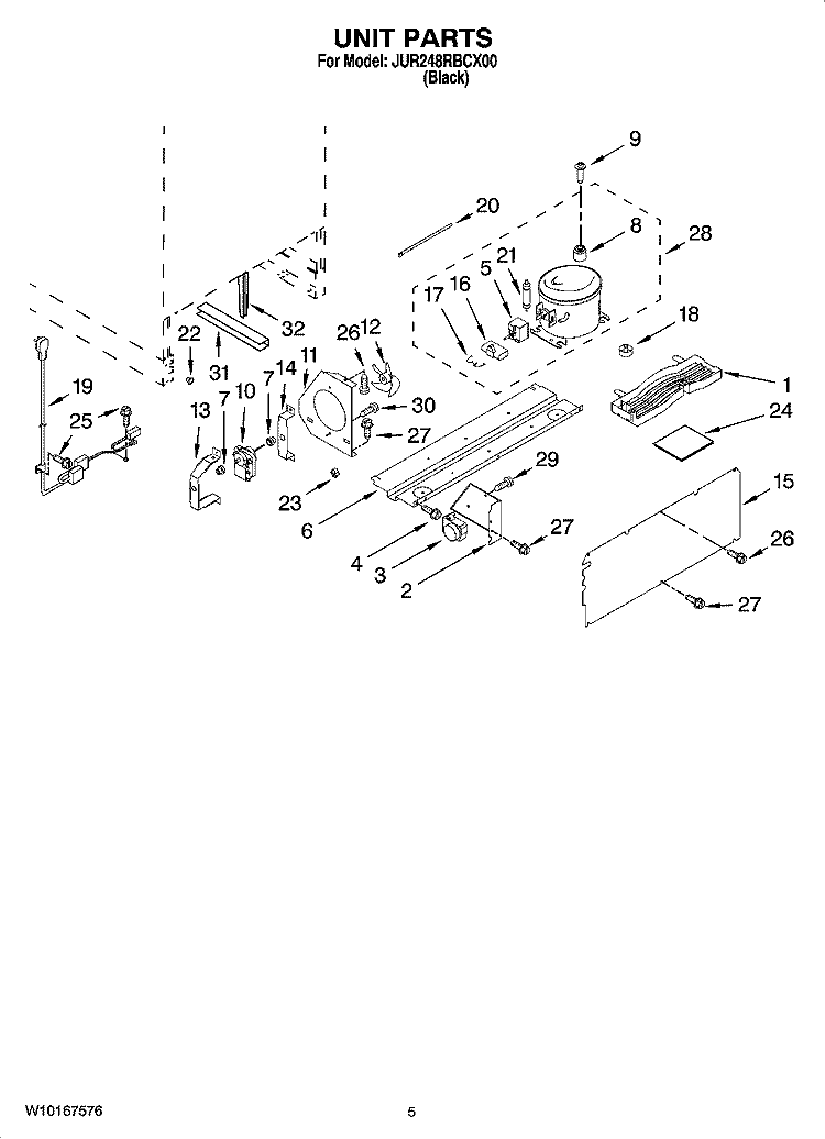 UNIT PARTS Diagram and Parts List for JUR248RBCX00  Jenn-Air Refrigerator