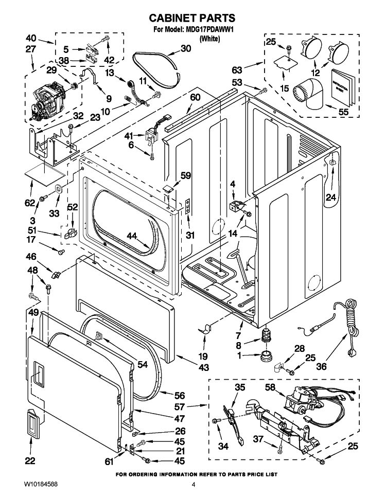 CABINET PARTS Diagram and Parts List for MDG17PDAWW1  Maytag Dryer