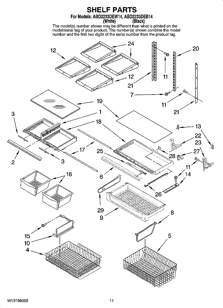 SHELF PARTS Diagram and Parts List for ABD2233DEB14  Amana Refrigerator