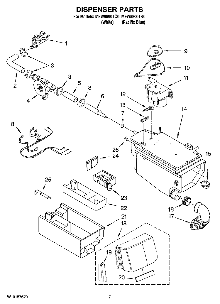 DISPENSER PARTS Diagram and Parts List for MFW9800TQ0  Maytag Washer