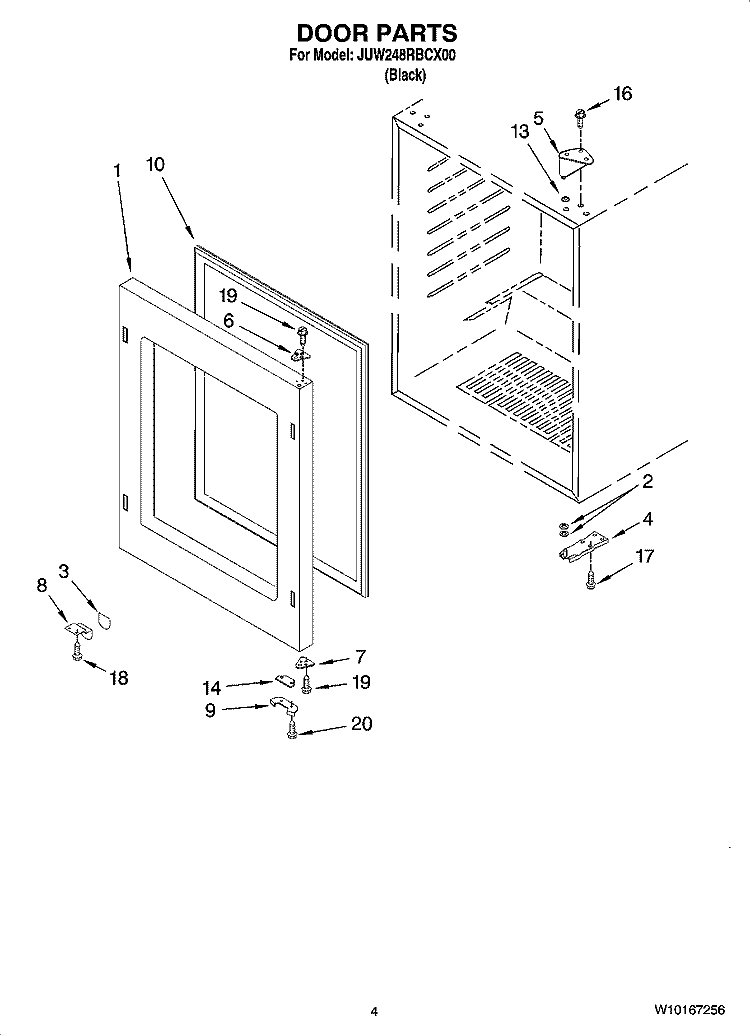 DOOR PARTS Diagram and Parts List for JUW248RBCX00  Jenn-Air Wine and Beverage Cooler