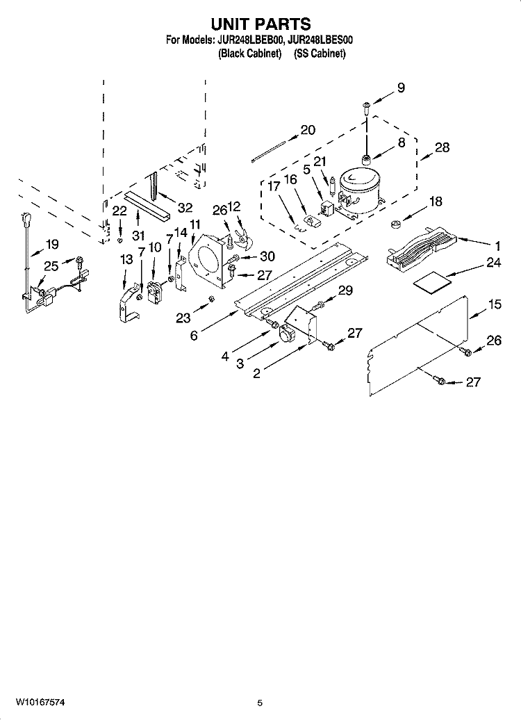 UNIT PARTS Diagram and Parts List for JUR248LBEB00  Jenn-Air Refrigerator