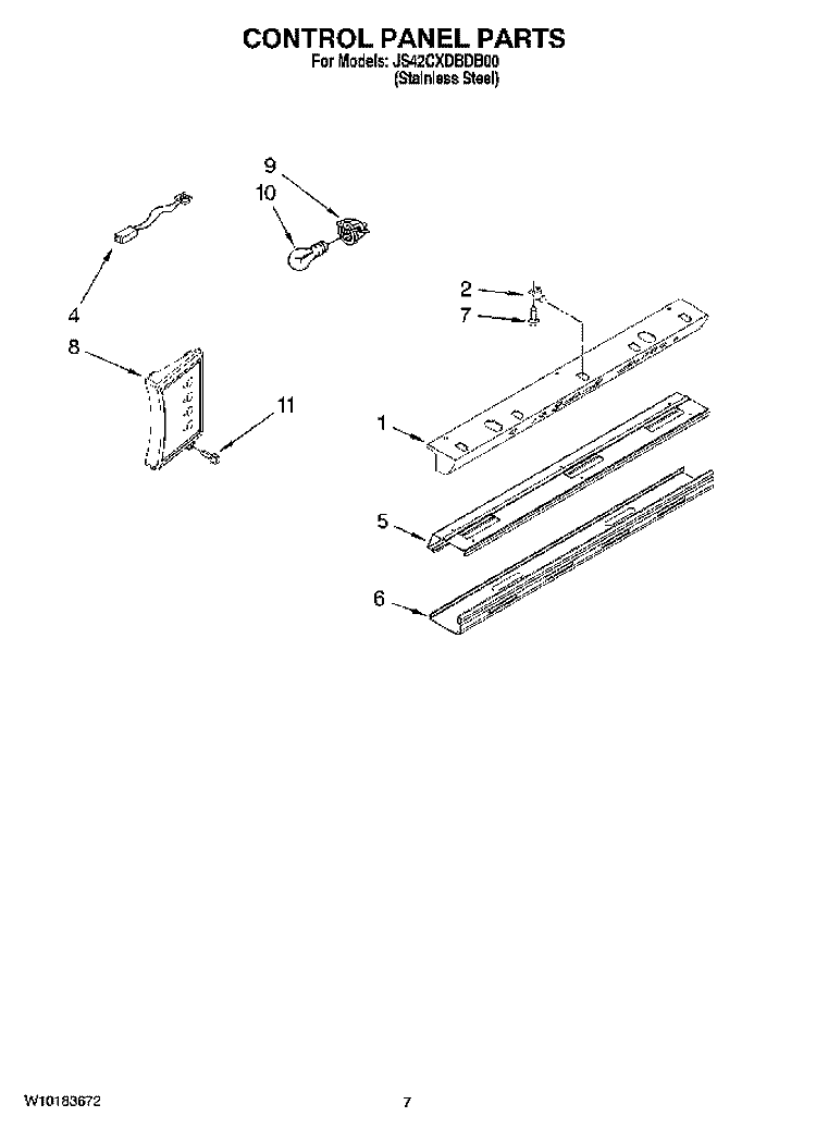 CONTROL PANEL PARTS Diagram and Parts List for JS42CXDBDB00  Jenn-Air Refrigerator