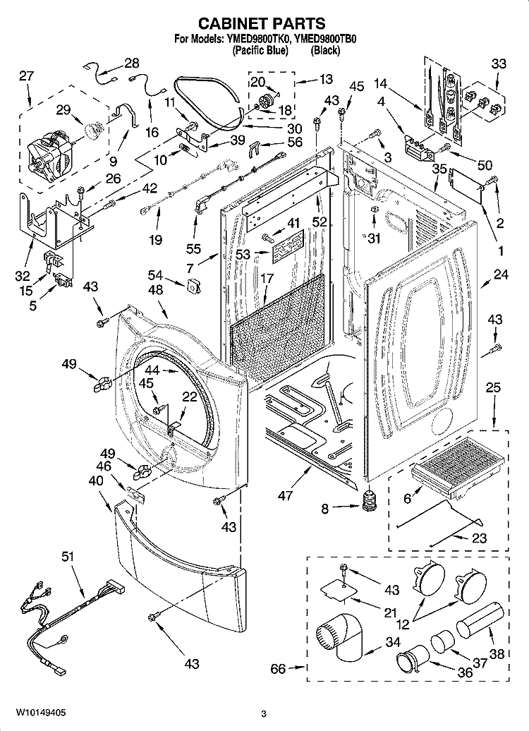 CABINET PARTS Diagram and Parts List for YMED9800TK0  Maytag Dryer