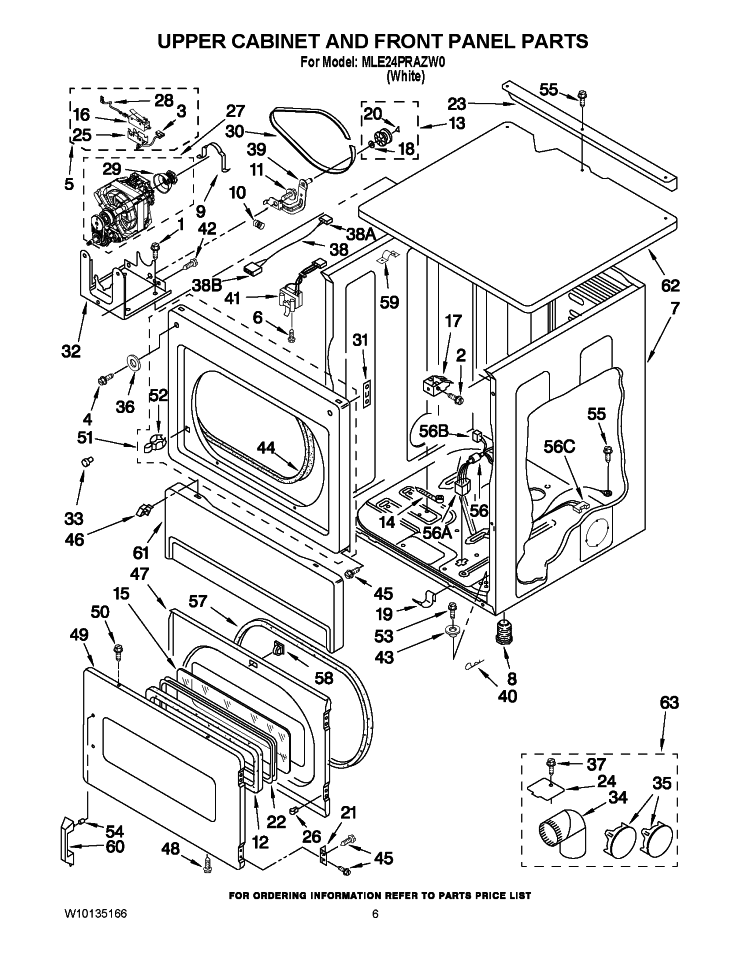 UPPER CABINET AND FRONT PANEL PARTS Diagram and Parts List for MLE24PRAZW0  Maytag Dryer