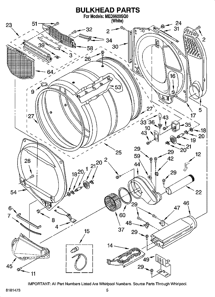 BULKHEAD PARTS Diagram and Parts List for MED9600SQ0  Maytag Dryer