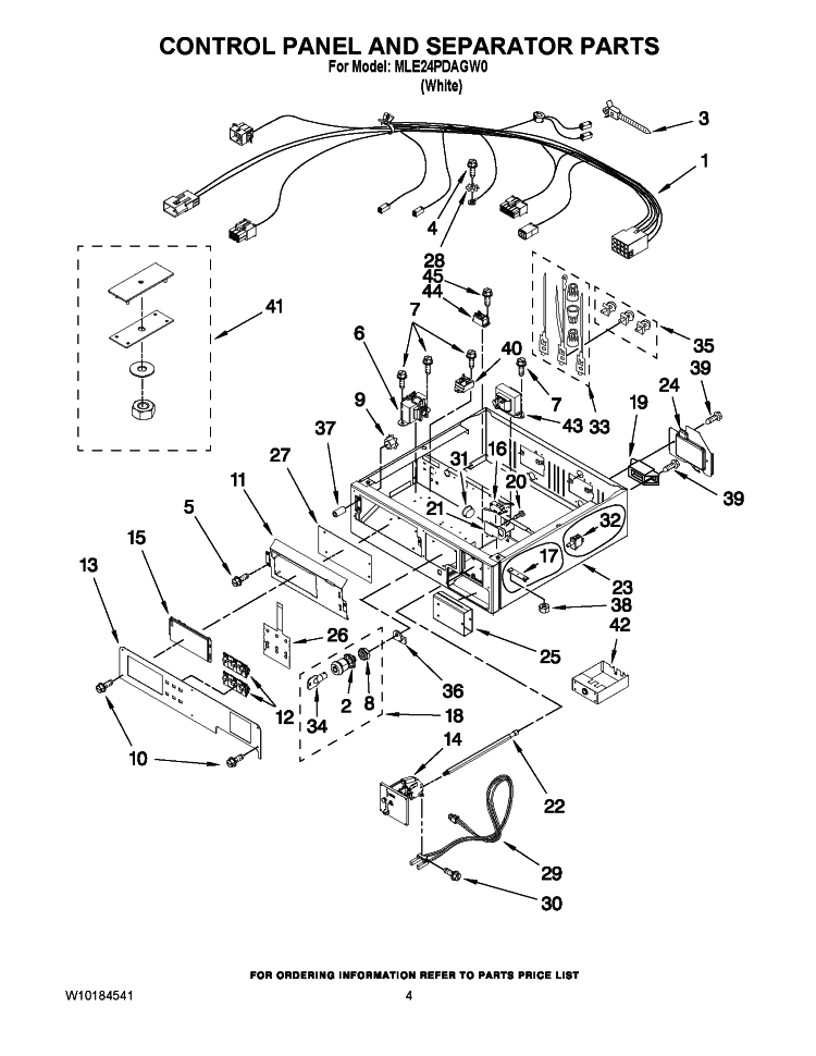 CONTROL PANEL AND SEPARATOR PARTS Diagram and Parts List for MLE24PDAGW0  Maytag Dryer