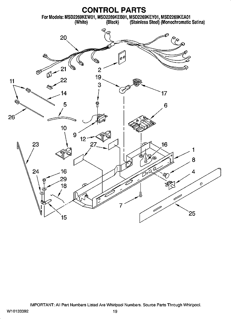 CONTROL PARTS Diagram and Parts List for MSD2269KEW01  Maytag Refrigerator