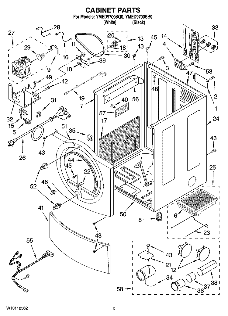 CABINET PARTS Diagram and Parts List for YMED9700SQ0  Maytag Dryer