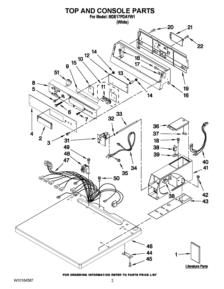 TOP AND CONSOLE PARTS Diagram and Parts List for MDE17PDAYW1  Maytag Dryer