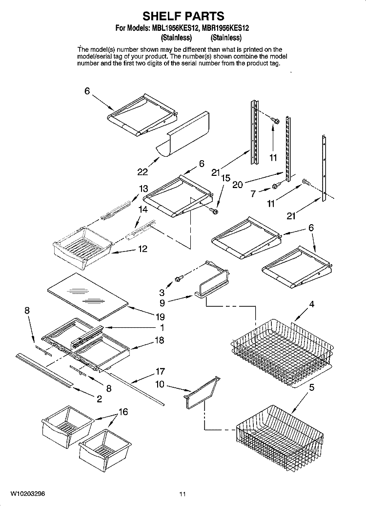 SHELF PARTS Diagram and Parts List for MBR1956KES12  Maytag Refrigerator