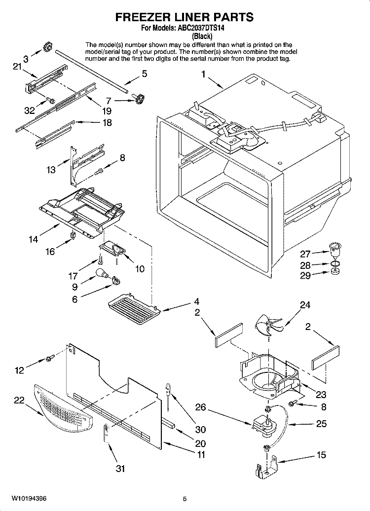 FREEZER LINER PARTS Diagram and Parts List for ABC2037DTS14  Amana Refrigerator